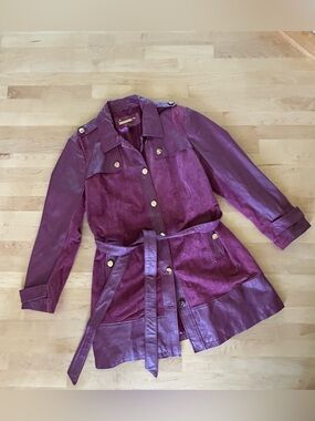 Vintage 90s Iman Leather Trench Jacket with Belt Purple Women's Size 2XL XXL